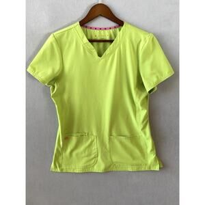 Heartsoul Lime Green Scrub Top M V-Neck Stretch Nurse Medical Pockets